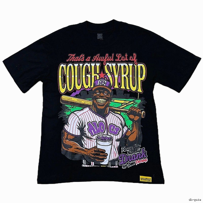 ALOCS American Retro Printed Black Short-sleeve T-shirt