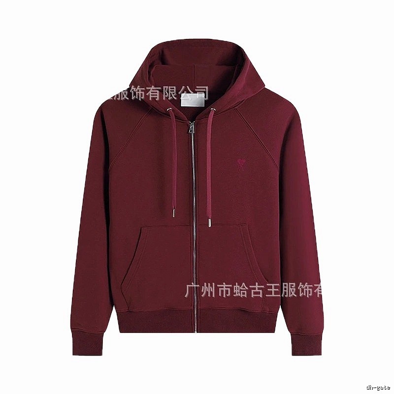 AMI Minimalist Style Wine Red Hoodie