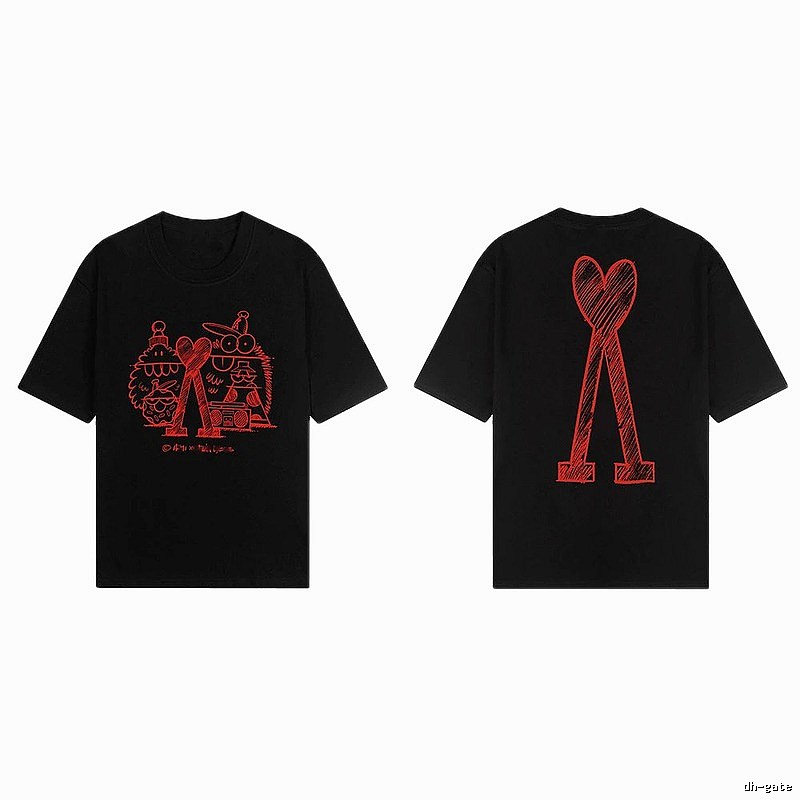 AMI red graffiti-style short-sleeve shirt