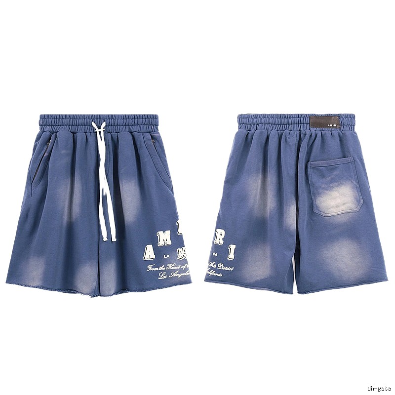 AMIRI Letter Print Street Style Washed Blue Shorts
