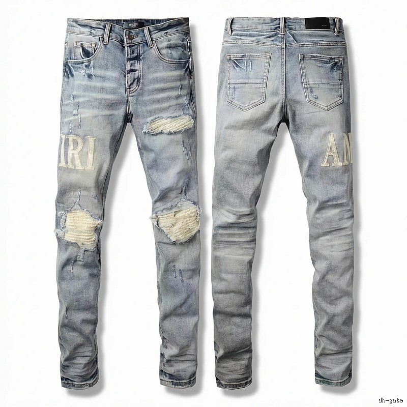 AMIRI Ripped Denim Blue Long Pants
