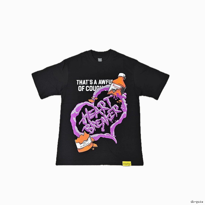 AWFUL Purple Paste Printed Street Style Black T-shirt