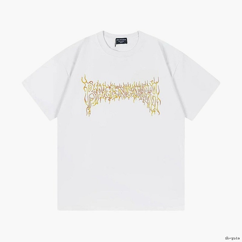 Balenciaga Gothic Style Flame Print White T-Shirt