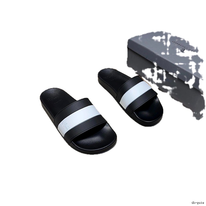 Brunello Cucinelli Minimalist Style Black and White Color-block Slide Sandals