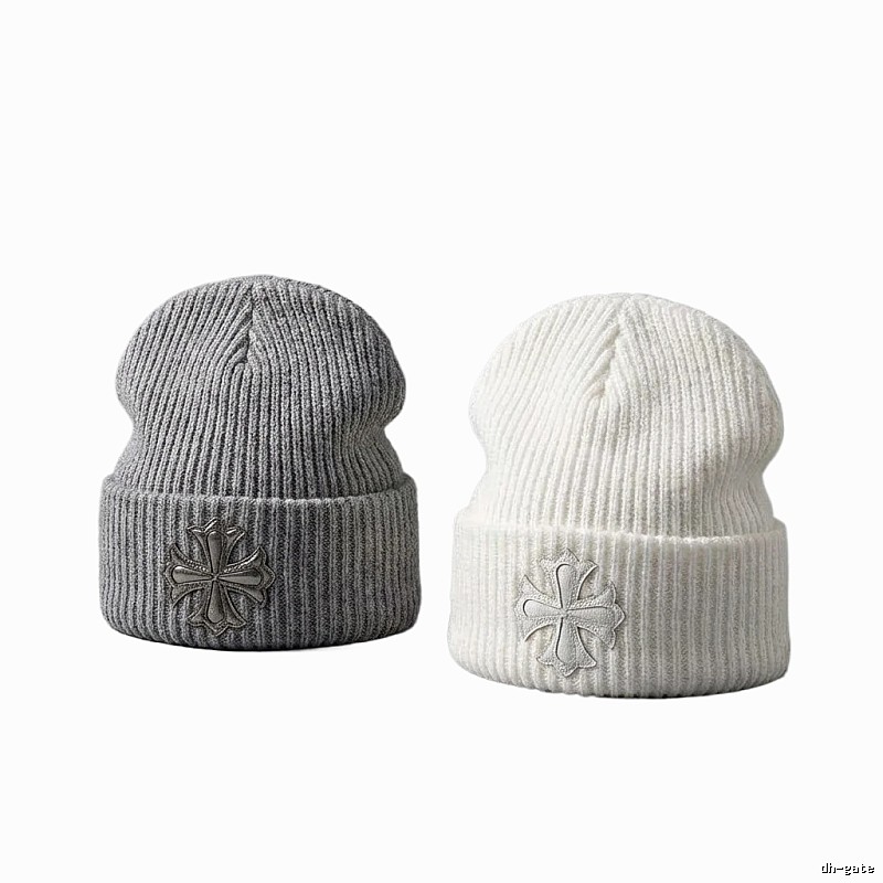 Chrome Hearts Cross Flower Minimalist Style Knitted Hat (White/Gray)