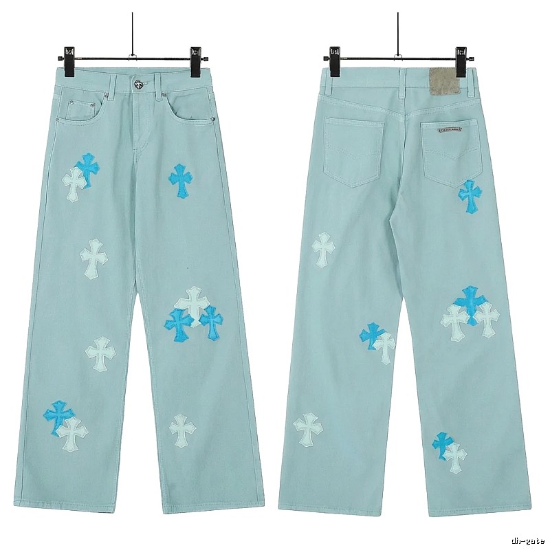 Chrome Hearts Cross Trend Brand Light Blue Jeans
