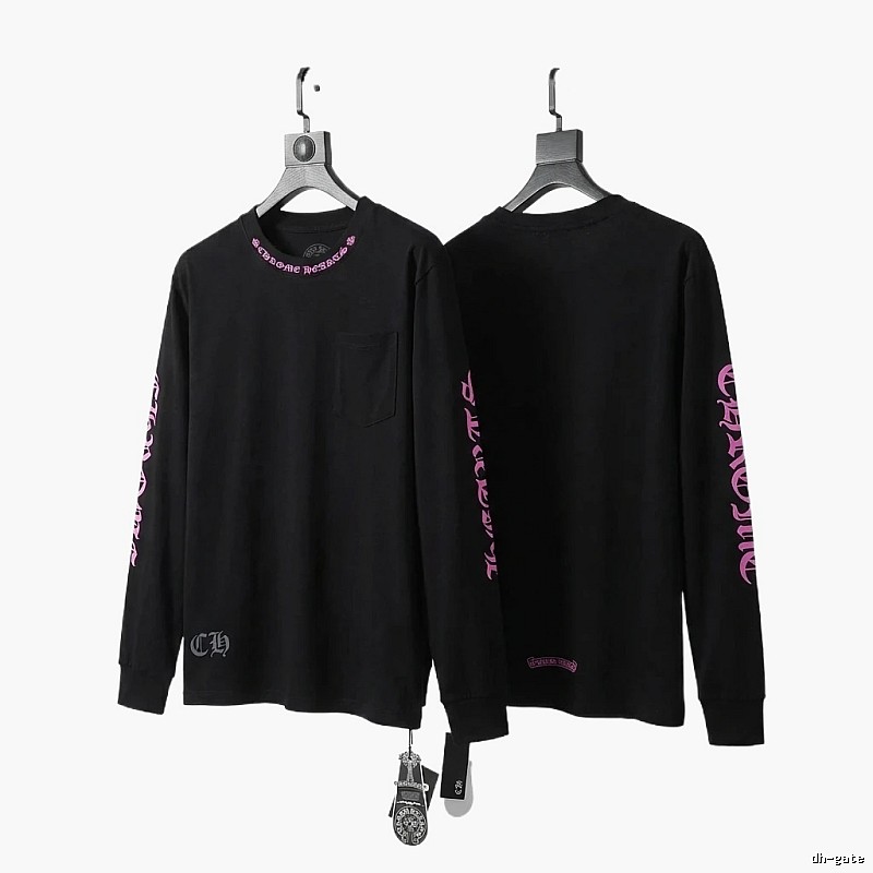 Chrome Hearts Dark Style Pink-lettered Black Long-sleeve