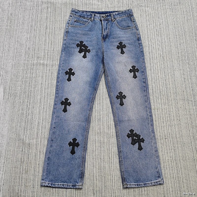 Chrome Hearts Resort Cross patch jeans White Jeans Black for Travel Looks