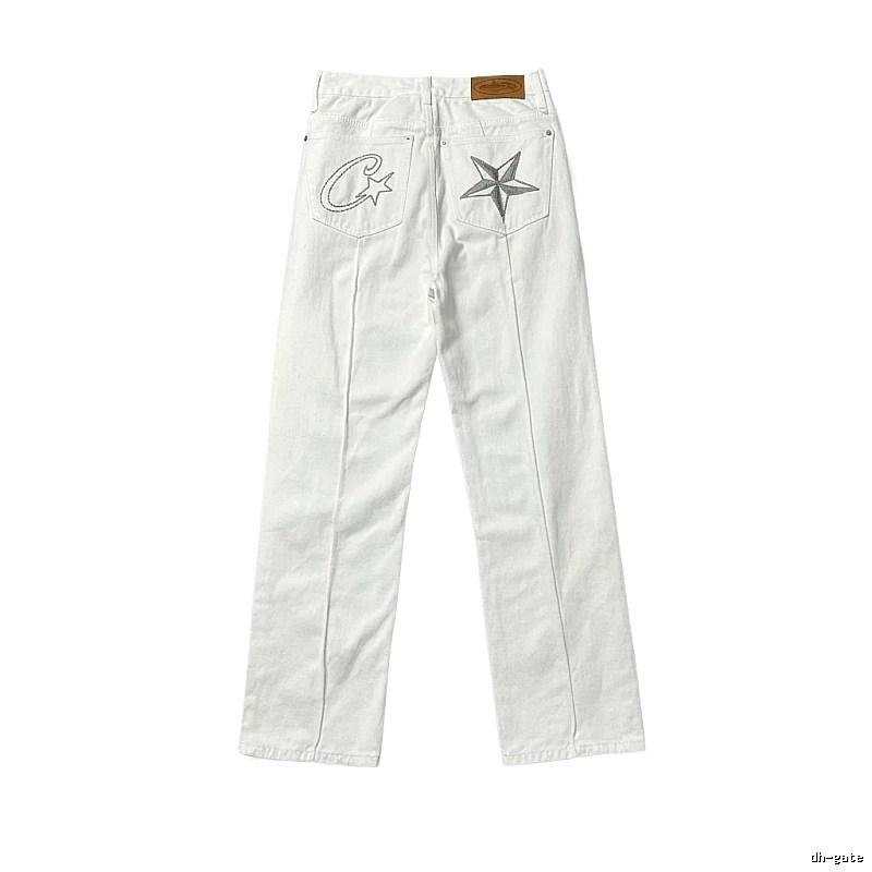 Corteiz Star Embroidery White Jeans