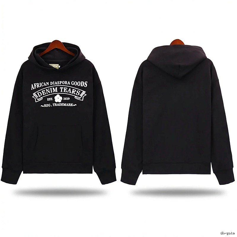 DENIM TEARS retro-style black hoodie
