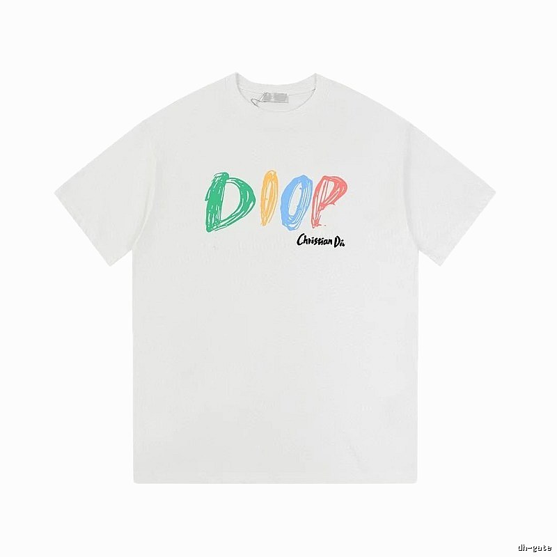 Dior Colorful Graffiti Casual Style White Short-sleeve T-Shirt
