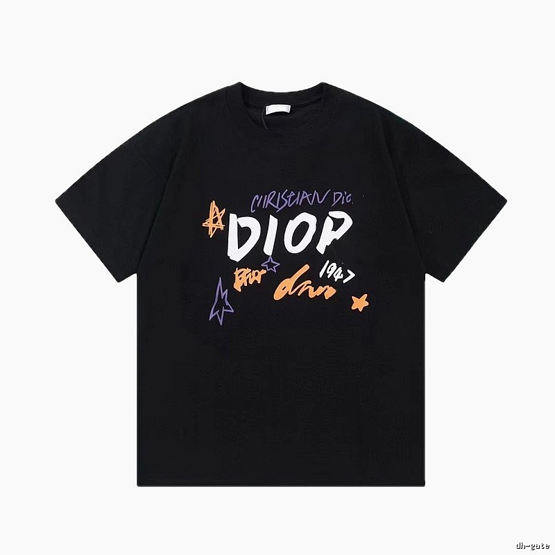 Dior Graffiti Street Style Black Short Sleeve T-Shirt