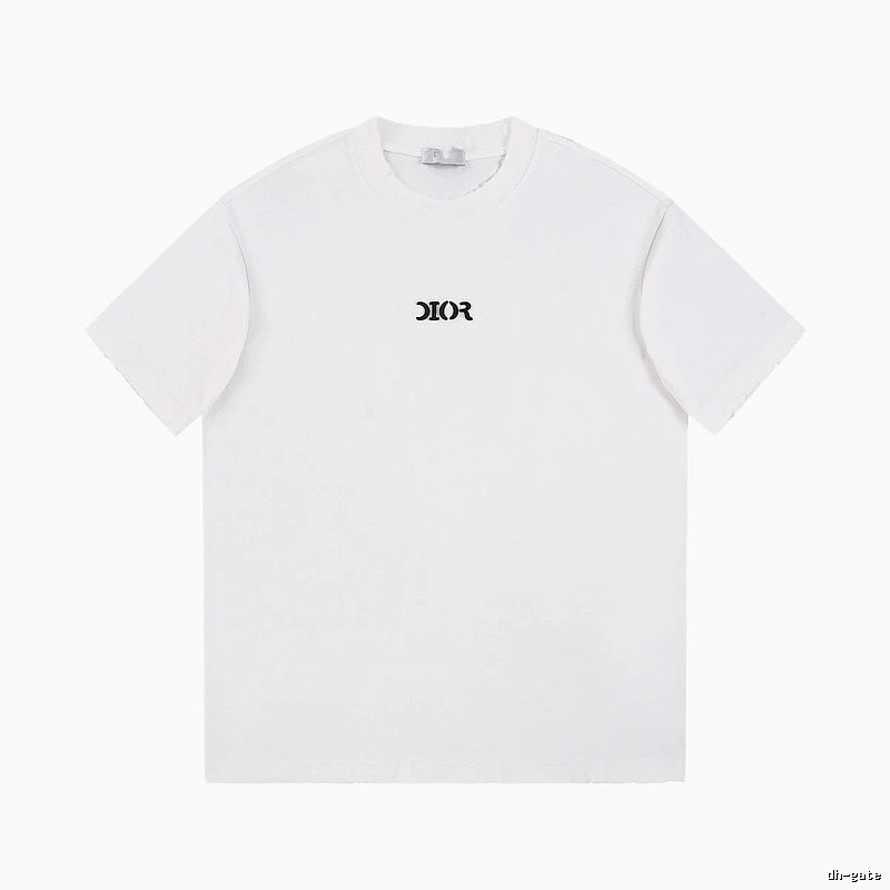 Dior Minimalist Style Embroidered Logo White Short-sleeved T-shirt