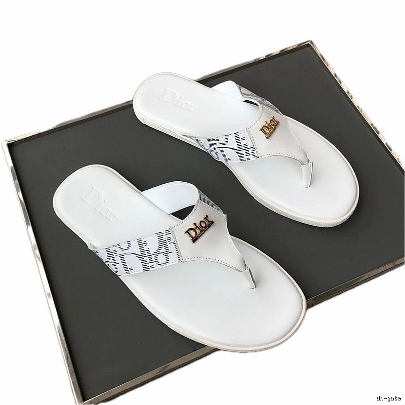 Dior Monogram Light Luxury Style White Flip-Flops
