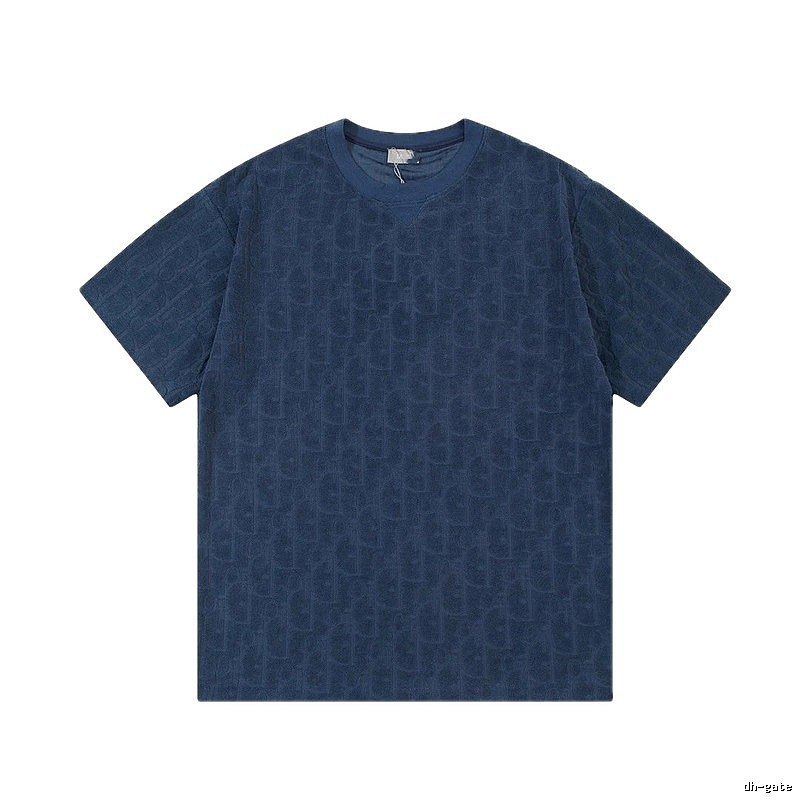 Dior Oblique All-over Print Light Luxury Style Navy Blue T-Shirt