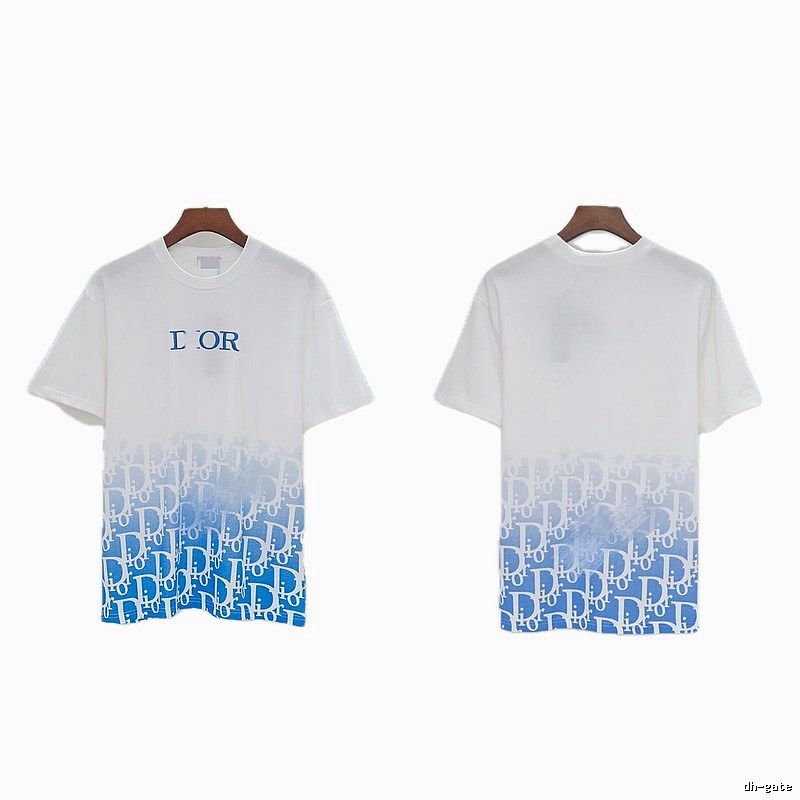 Dior Oblique Gradient Trendy Style Blue and White Short-sleeved T-shirt