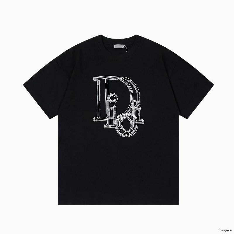 Dior Trendy Cool Line Print Black Short Sleeve T-Shirt