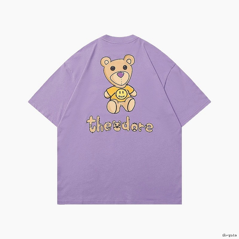 DREW Bear Print Street Style Purple T-shirt