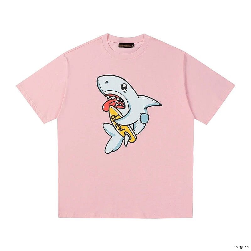 DREW Cartoon Style Shark Print Pink T-shirt