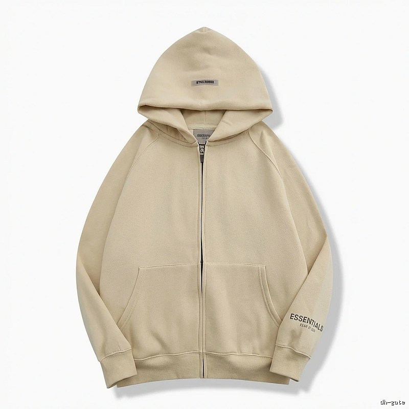 ESSENTIALS minimalist style beige hooded sweatshirt with drawstring