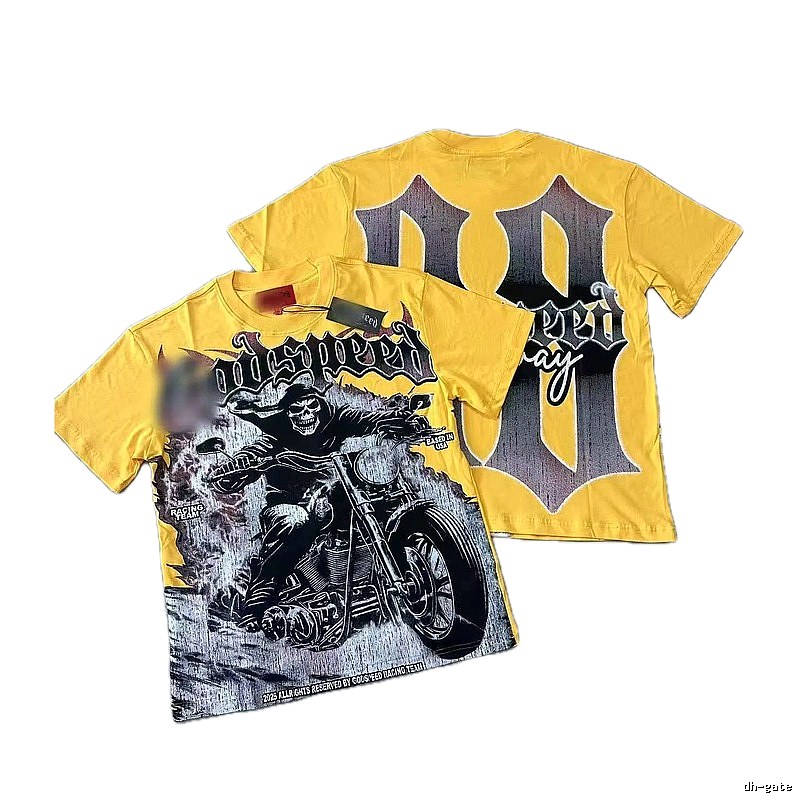 GOD Motorcycle Skull Street Style Yellow T-Shirt