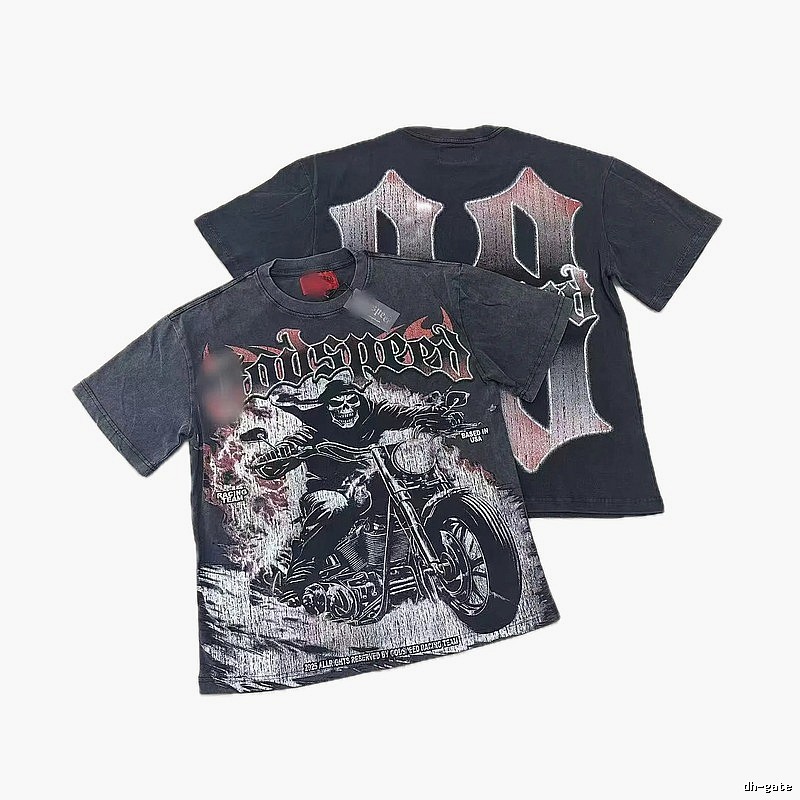 Godspeed Motorcycle Series Dark Style Washed Black Short Sleeve T-shirt