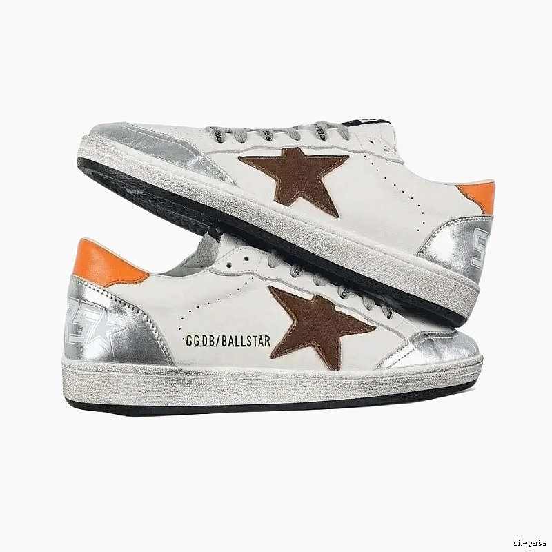 Golden Goose Ballstar Retro Style White and Orange Shoes
