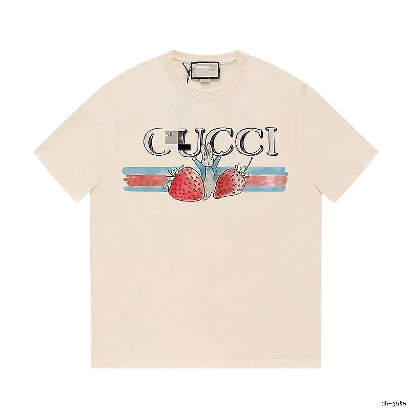 Gucci Strawberry Rabbit Print Vintage Off-white Short Sleeve T-Shirt