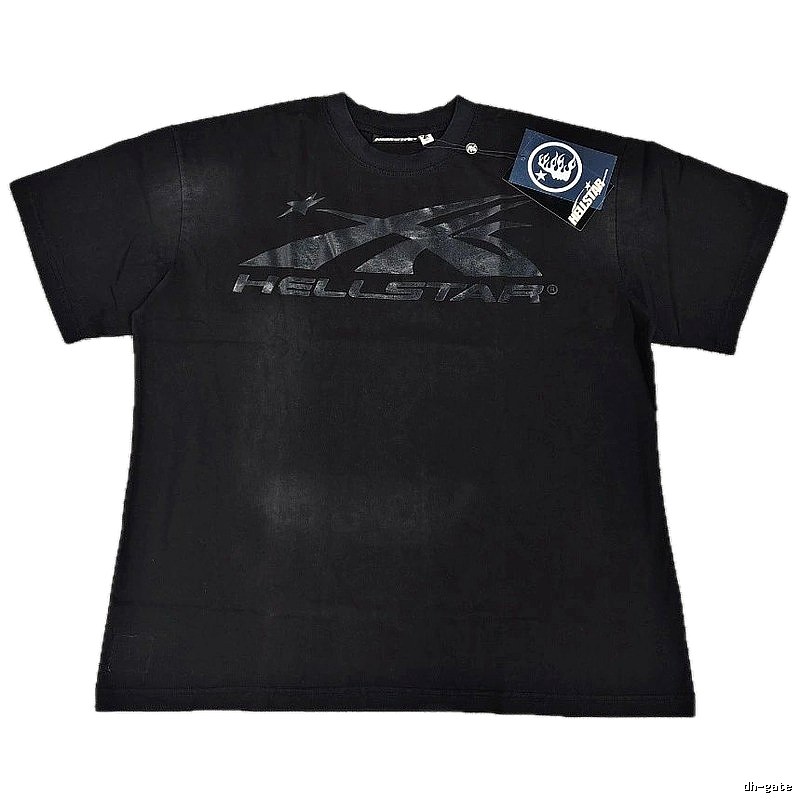 Hellstar Distressed Print High Street Style Black T-Shirt