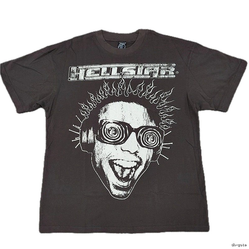 Hellstar Flame Portrait Street Style Charcoal Gray T-shirt