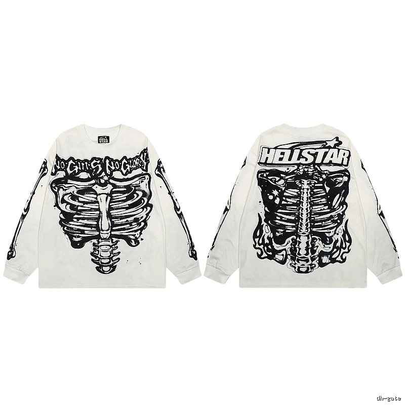 Hellstar Skull Print Dark Style Off-white Long Sleeve T-Shirt