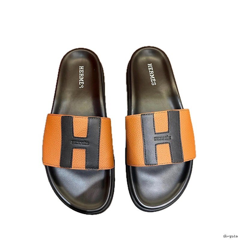 Hermès H Collection Minimalist Brown & Black Colorblock Slide Sandals