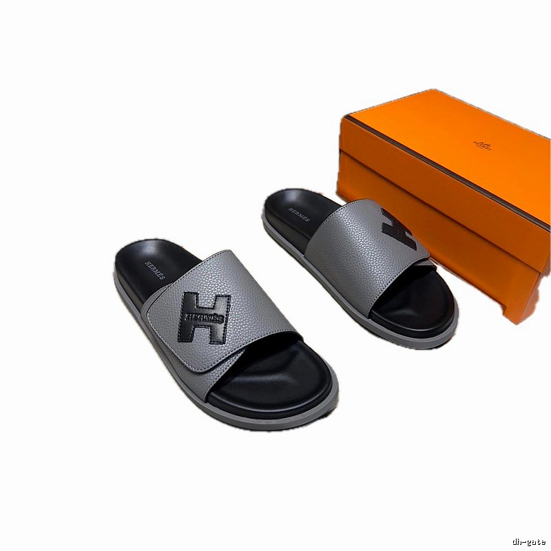 Hermès H Collection Minimalist Style Grey and Black Slide Sandals