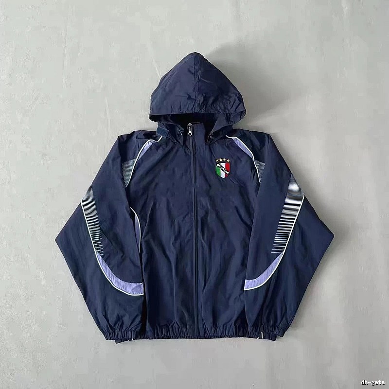 Italy Travel Soccer windbreaker jacket Black Hooded Jacket with Modern Look
