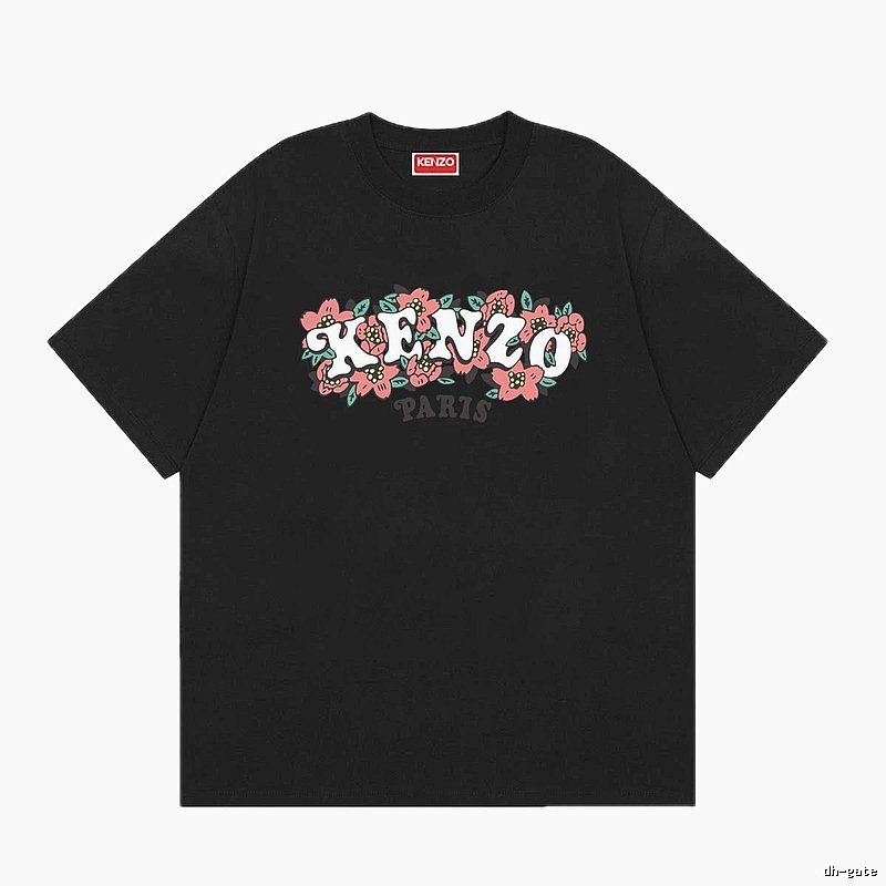 KENZO Floral Print Casual Trendy Black Short Sleeve T-shirt
