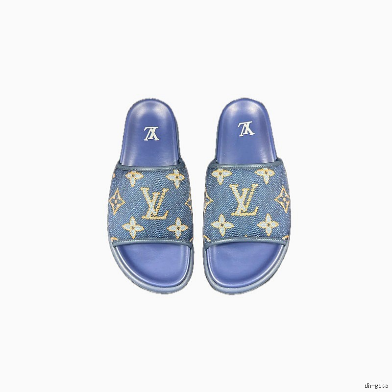 Louis Vuitton Classic Monogram Vintage Style Blue Slide Sandals