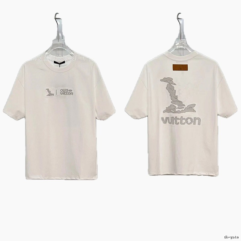 Louis Vuitton Embroidered Casual Style White T-Shirt