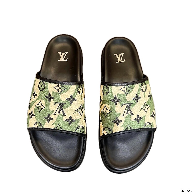 Louis Vuitton Monogram Camouflage-Style Green Slides