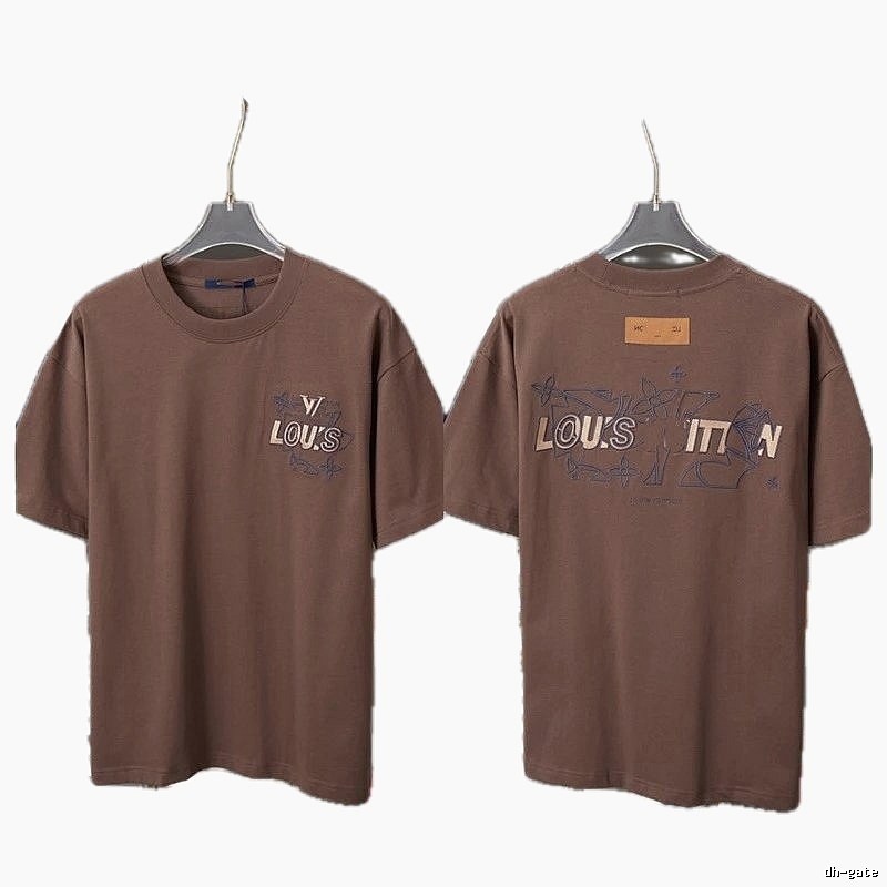 Louis Vuitton Monogram Embroidered Trendy Brown T-Shirt