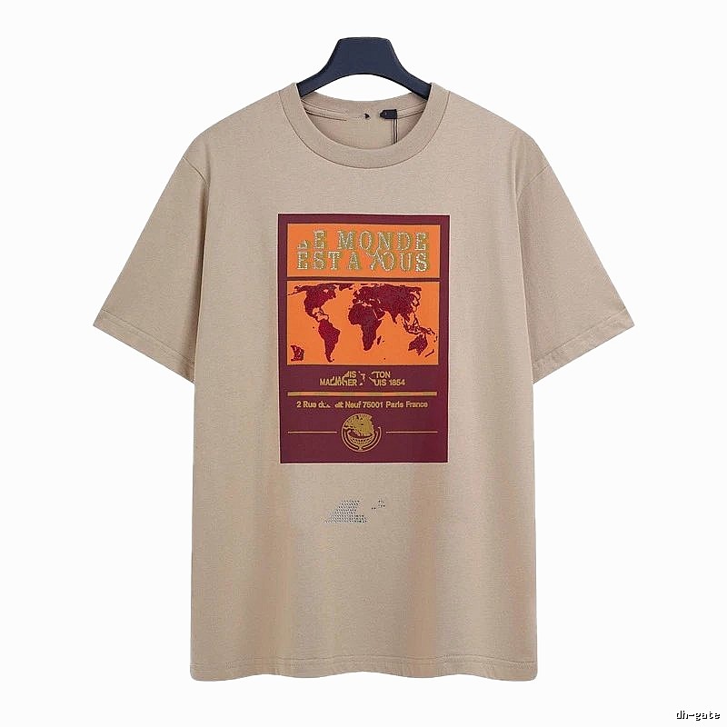 Louis Vuitton Vintage-style Map Print Khaki T-Shirt