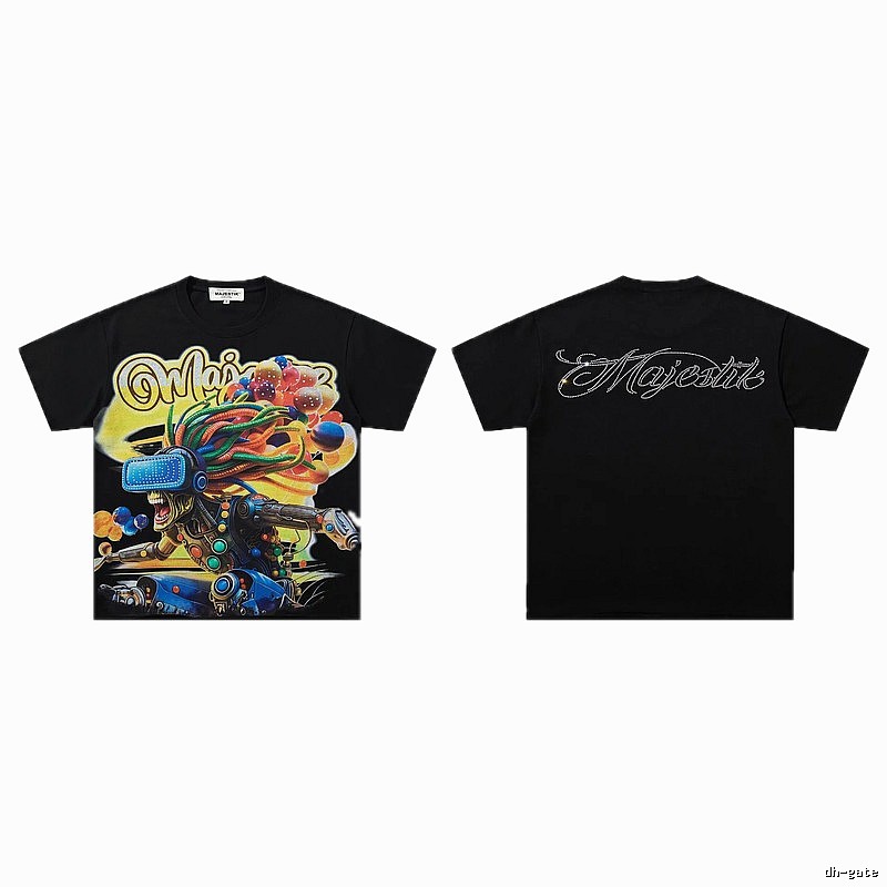 MAJESTIK Cyber Print Street Style Black T-Shirt