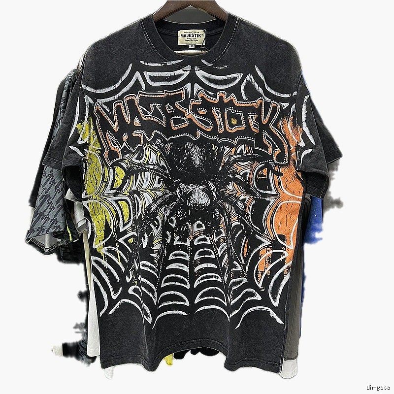 MAJESTIK Spider Street Style Distressed Black Short-sleeve T-Shirt