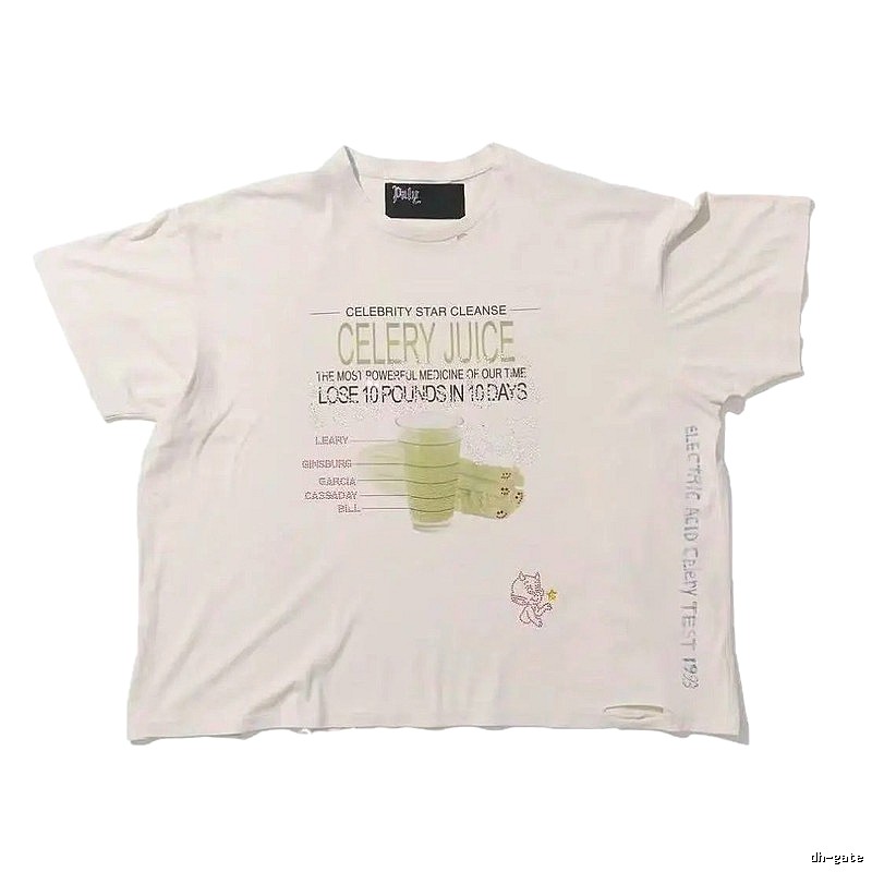 Paly Hollywood Celery Juice Print Vintage Style White T-Shirt