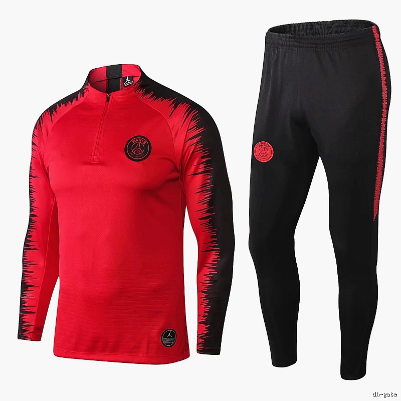 Paris Saint-Germain 2018-19 Sleeve-Print Detail Red Training Tracksuit Set Travel Styling