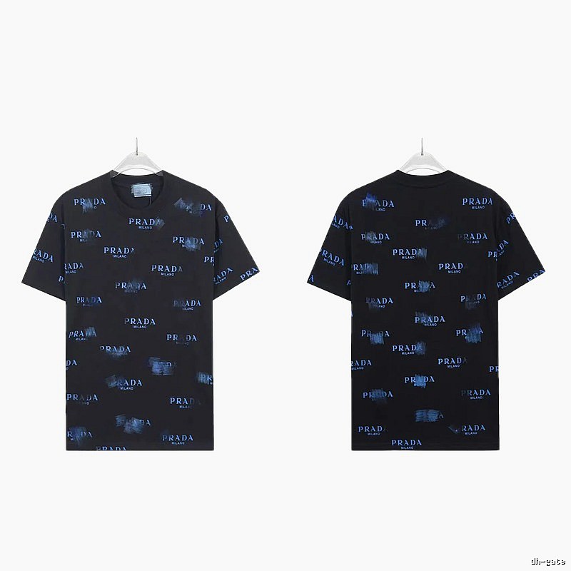 Prada All-over Printed Streetwear Style Black Short-sleeve T-shirt
