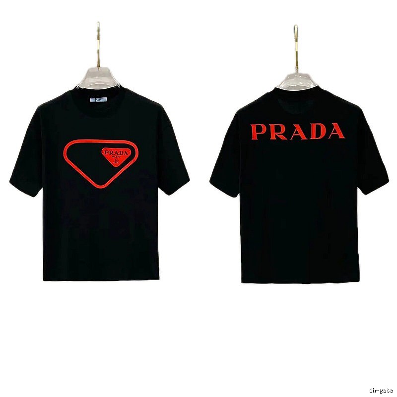 Prada Inverted Triangle Streetwear Style Black Short-sleeve T-shirt