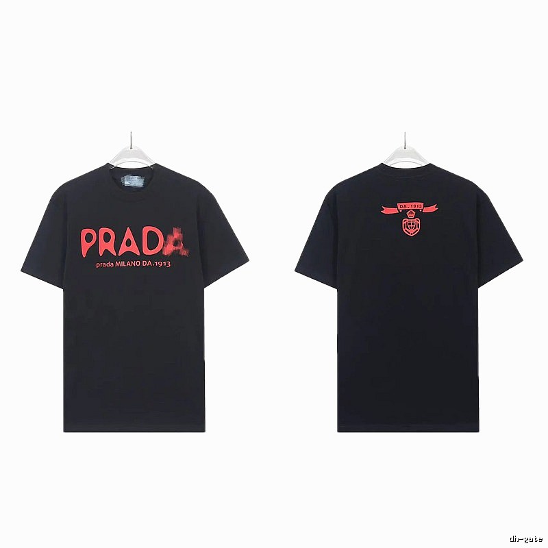 Prada Letter Print Trendy Cool Style Black Short-sleeve T-shirt