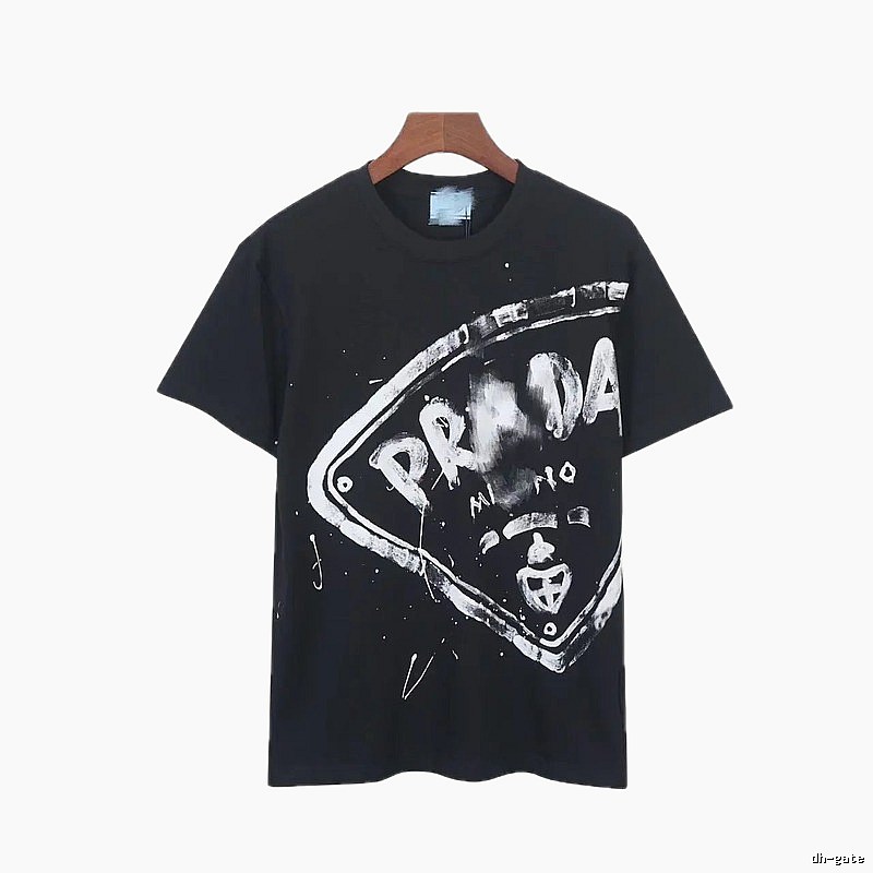 Prada Triangle Logo Graffiti Street Style Black T-Shirt