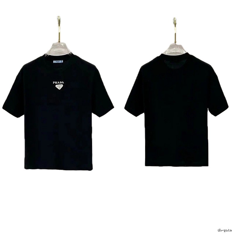 Prada Triangle Logo Minimalist Style Black Short-sleeve T-shirt