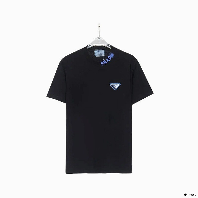 Prada Triangle Logo Streetwear Style Black T-shirt